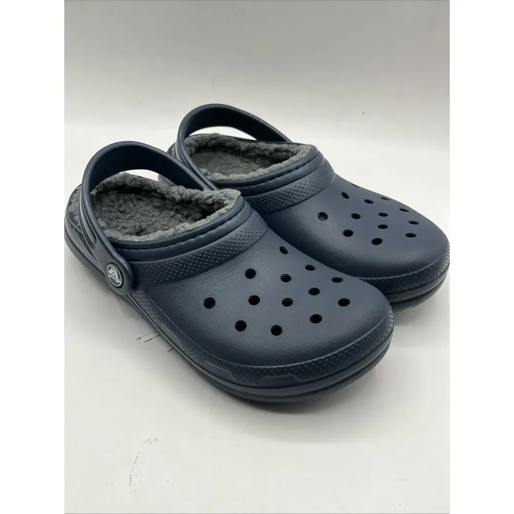 Crocs Unisex Classic Lined Winter Clog Size US J3 Little Kids Navy Blue Shoe NWT